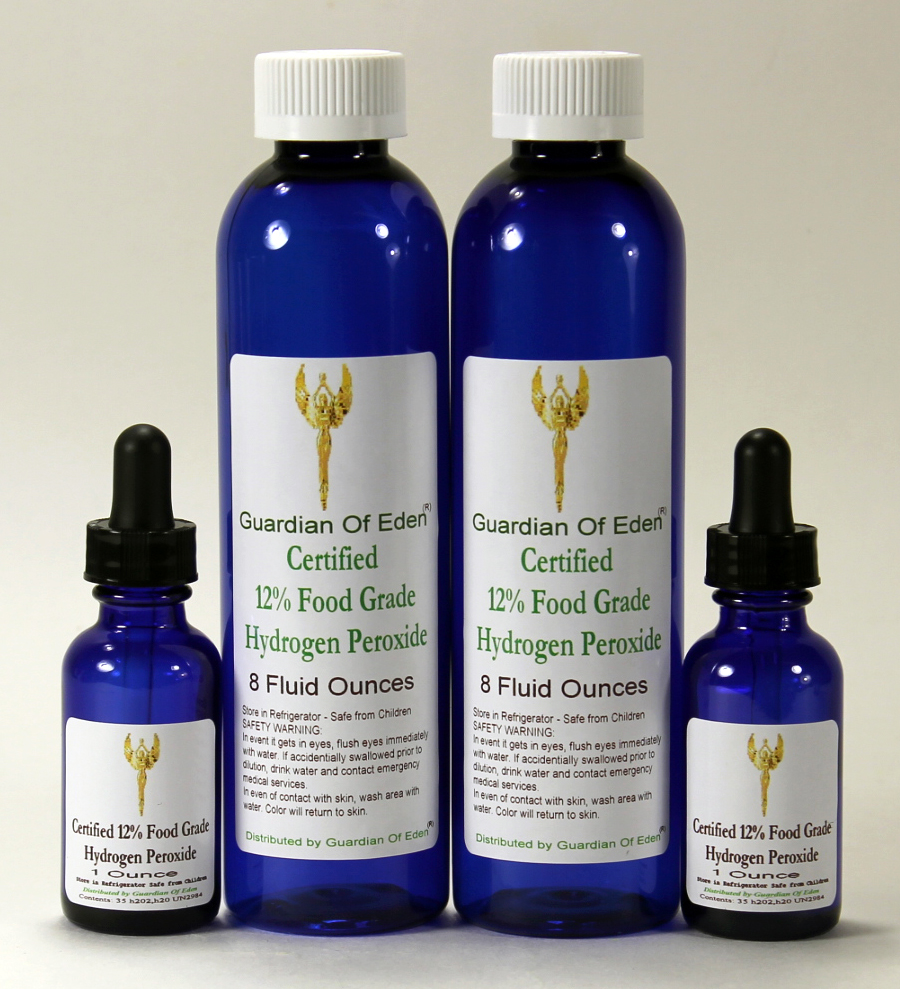 Two 8 oz 12 food grade hydrogen peroxide w 2 filled blue dropper bottles